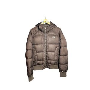 The North Face 550 Down Puffer Jacket Brown Hooded Womens Large